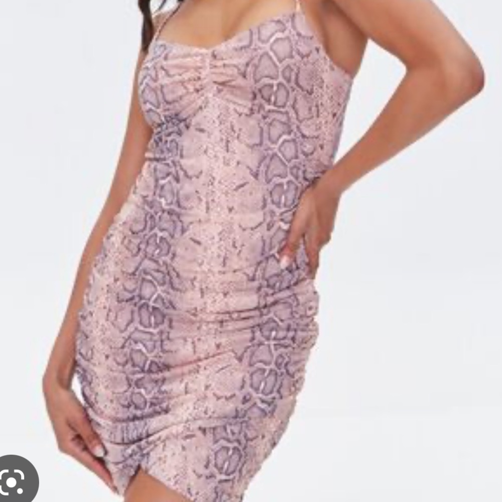 Forever 21 Pink Snake Print Ruched Dress